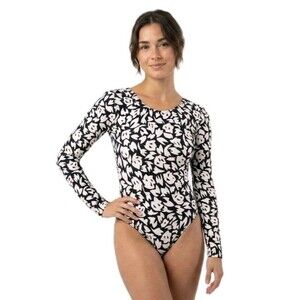 GK Elite VTG 90s Ditsy Floral Leotard LS Black White Size AS Adult Small